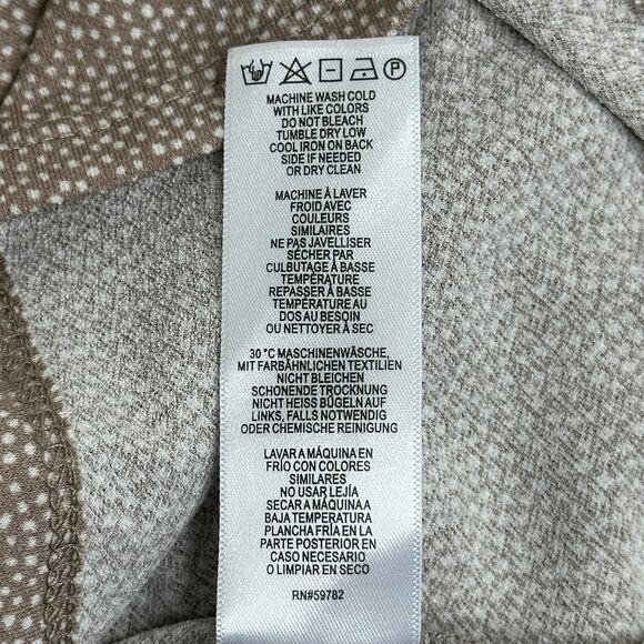 Adrianna Papell Tan White Polka Dot Pleated V-Neck Blouse Womens Size Medium M - Picture 9 of 11